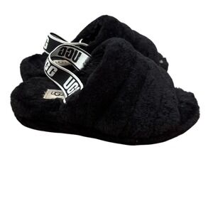 UGG Fluff Yeah Slide Women Black Good Elastic Logo Strap SIZE 8